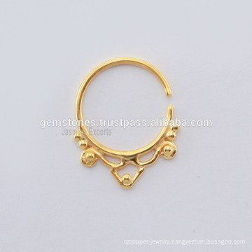 Indian Septum Piercing Nose Ring, Gold Plated Sterling Silver Nose Ring Jewelry, Septum Jewelry Exporter